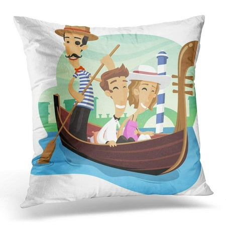CMFUN Couple Gondola Venice Ride Cartoon Gondolier Throw Pillow Case Pillow Cover Sofa Home Decor 16x16
