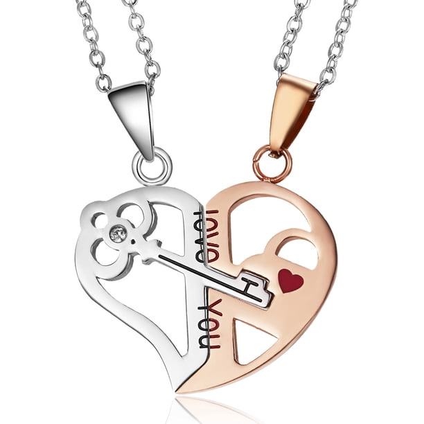 1 par de collares de pareja collares de costura de corazón de llave de bloqueo collares a juego Regalo de San Valentín