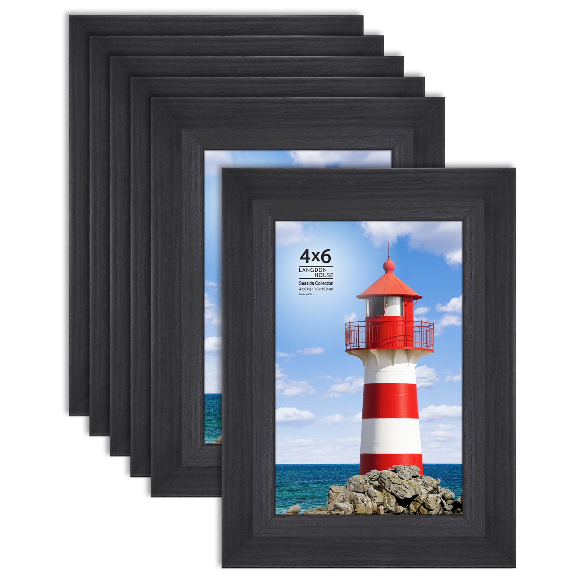 Langdon House 4x6 Black Picture Frame, Country Style, 6 Pack, Seaside Collection (US Company