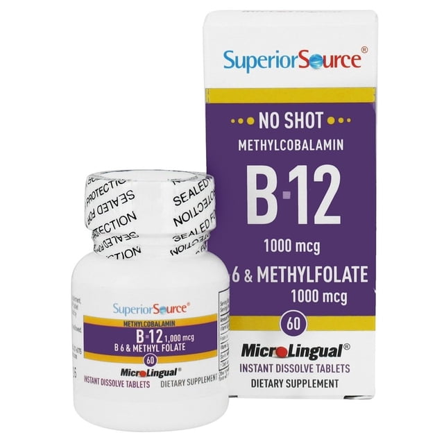 Superior Source - No Shot B12 Methylcobalamin 1000 mcg. B6 & Methylfolate 1000 mcg. - 60 Quick Dissolve Tablets