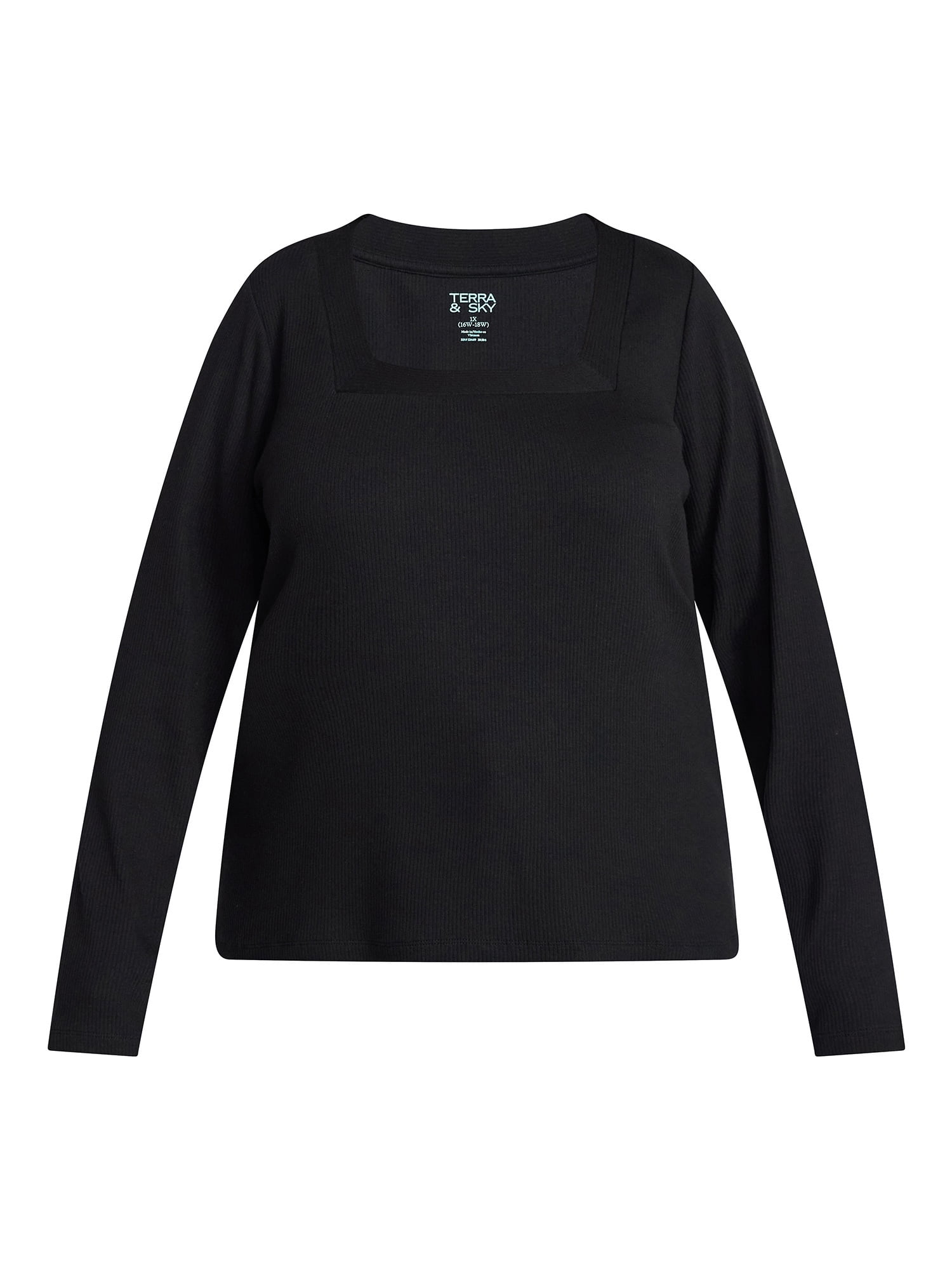 Terra & Sky Women's Plus Size Long Sleeve Square Neck Rib Top, Sizes 0X-5X