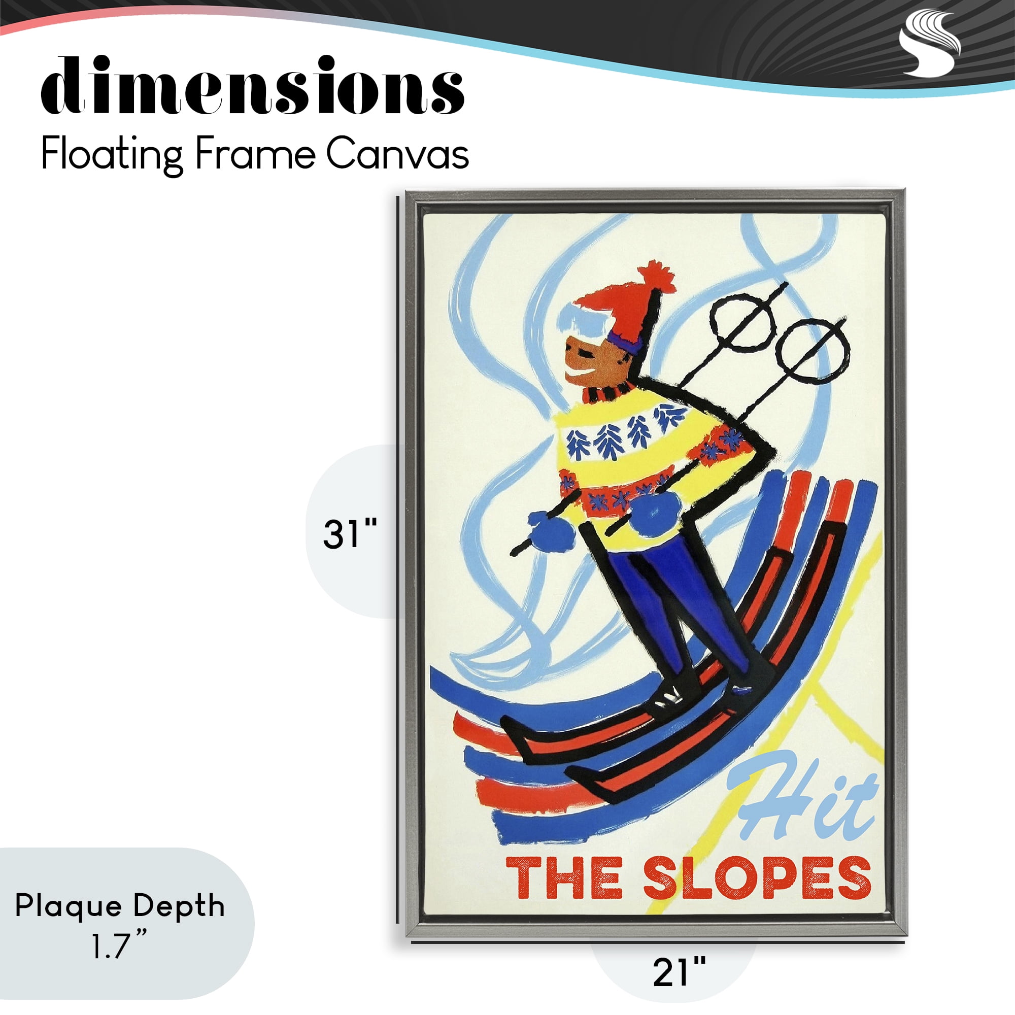 Stupell Industries Vintage Hit The Slopes Gray Framed Floater Canvas Wall Art, design by Grotto Studios