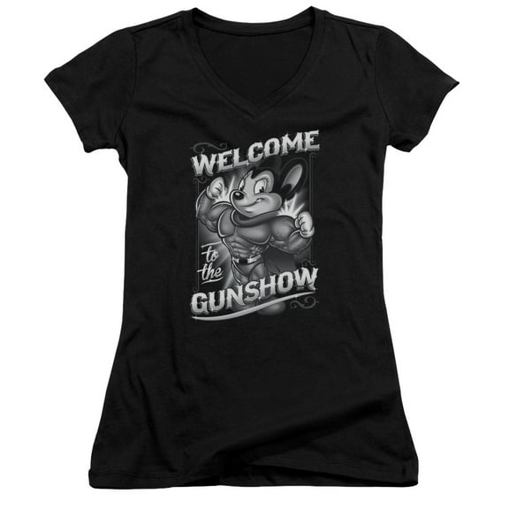 Mighty Mouse Mighty Gunshow Junior Women's V-Neck T-Shirt Black