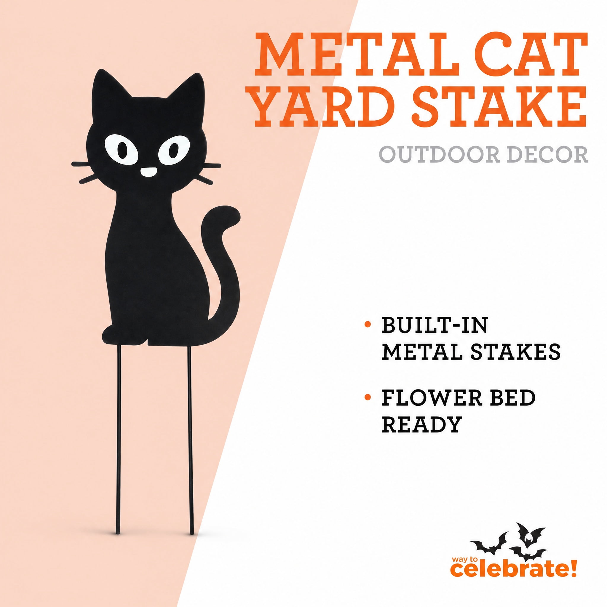 Metal Cat Yard Stake Outdoor Decoration, Black, 18.2", Halloween by Way To Celebrate