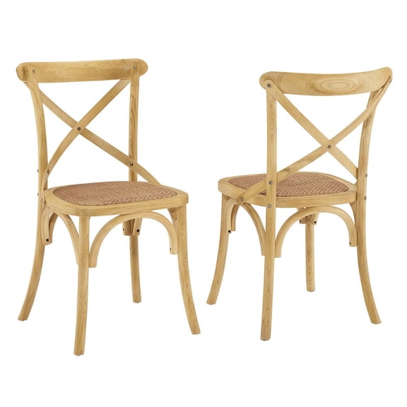 Modway Gear 18.5" Elm Wood and Rattan Dining Side Chair in Natural (Set of 2)