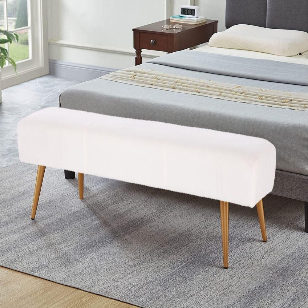 High-Quality PU Leather (Faux Leather) Upholstery Bench with Shiny Gold Legs – Stylish Seating for Entrance, Dining Table, or Bedroom