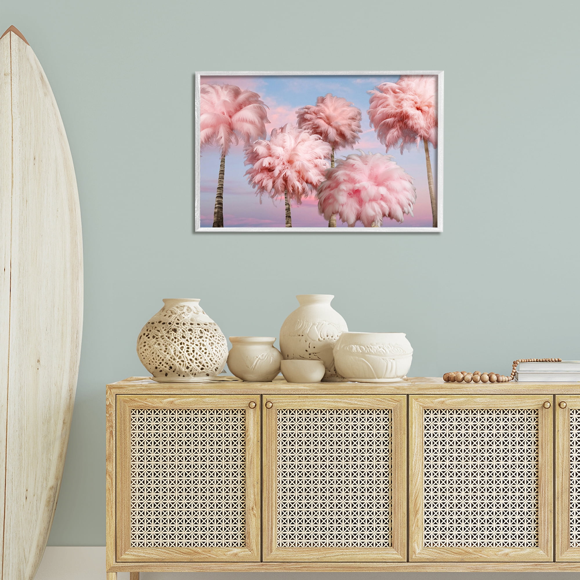 Stupell Industries Fluffy Pink Palm Trees Botanical & Floral Painting White Framed Art Print Wall Art, 30 x 20