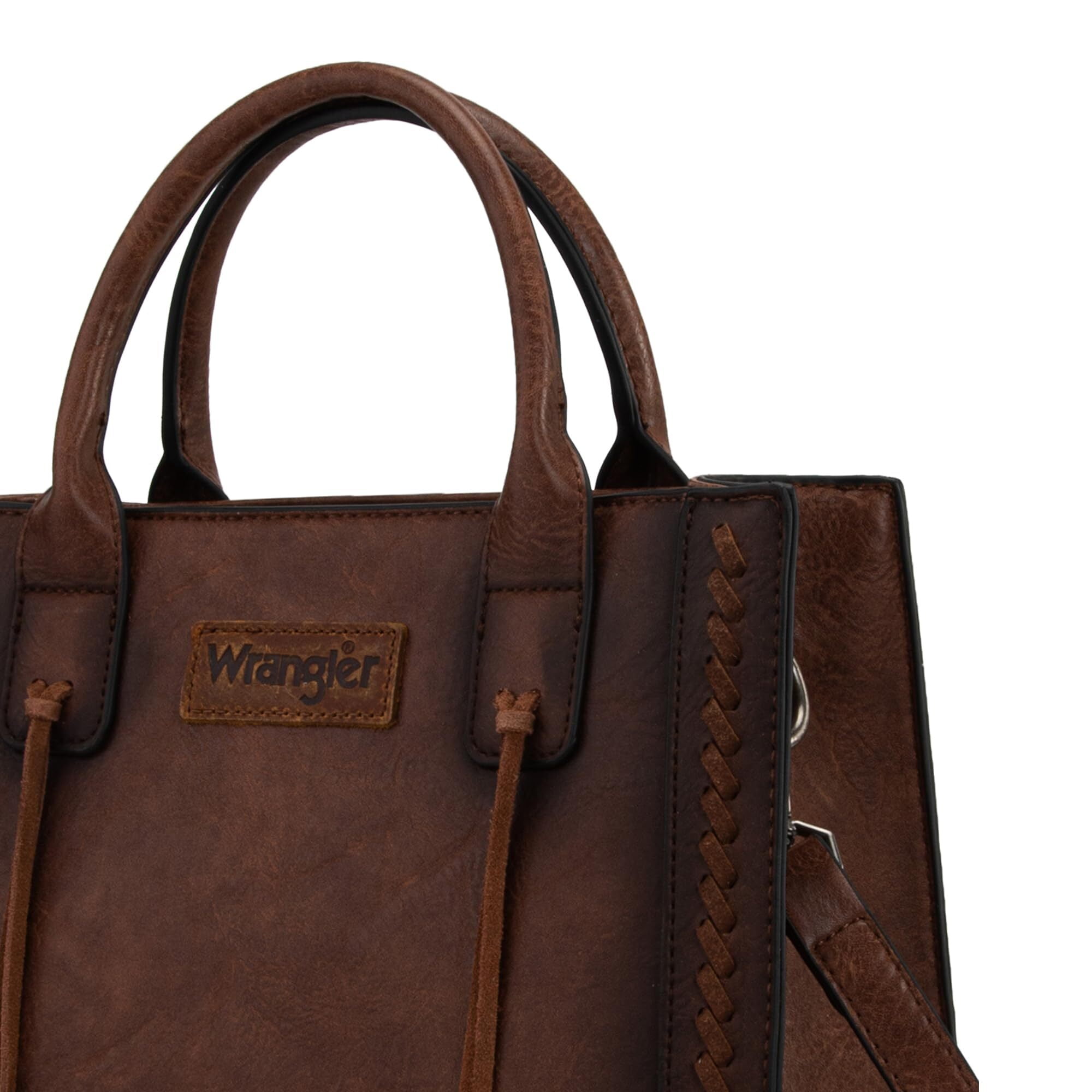 Wrangler Tote Bag for Women Western Cowhide Purse and Wallet Set, Dark Brown