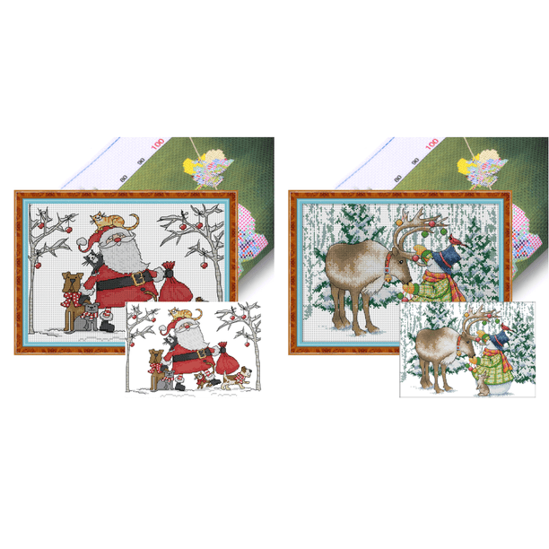 Kit Punto Cruz Con Santa XIV Hilo Algodón Ecológico Bordado 14 Quilates 29x22cm