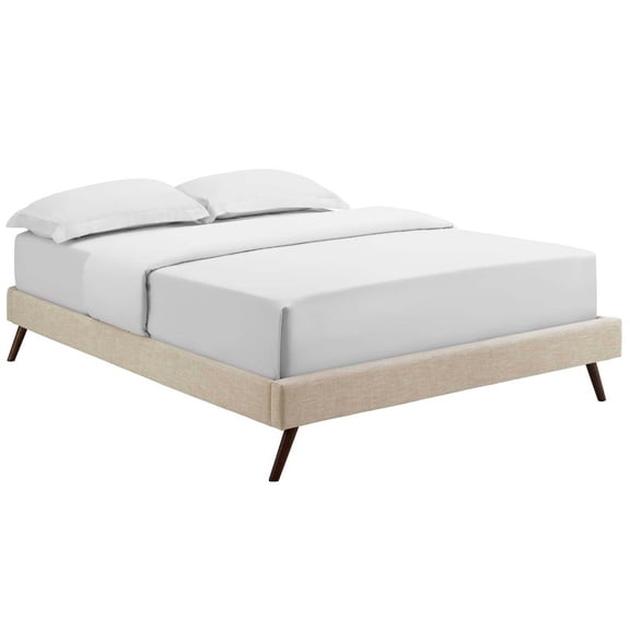 Modway Loryn Queen Polyester Fabric Bed Frame with Round Splayed Legs in Beige