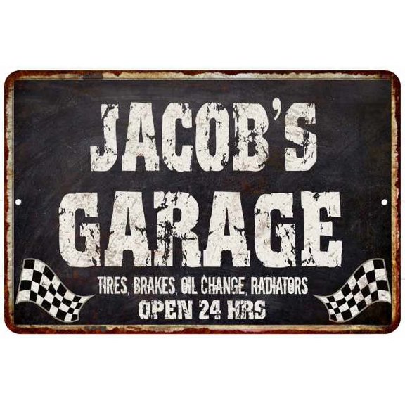 JACOB'S Garage Black Grunge Sign 8x12 Decor Gift 208120005177