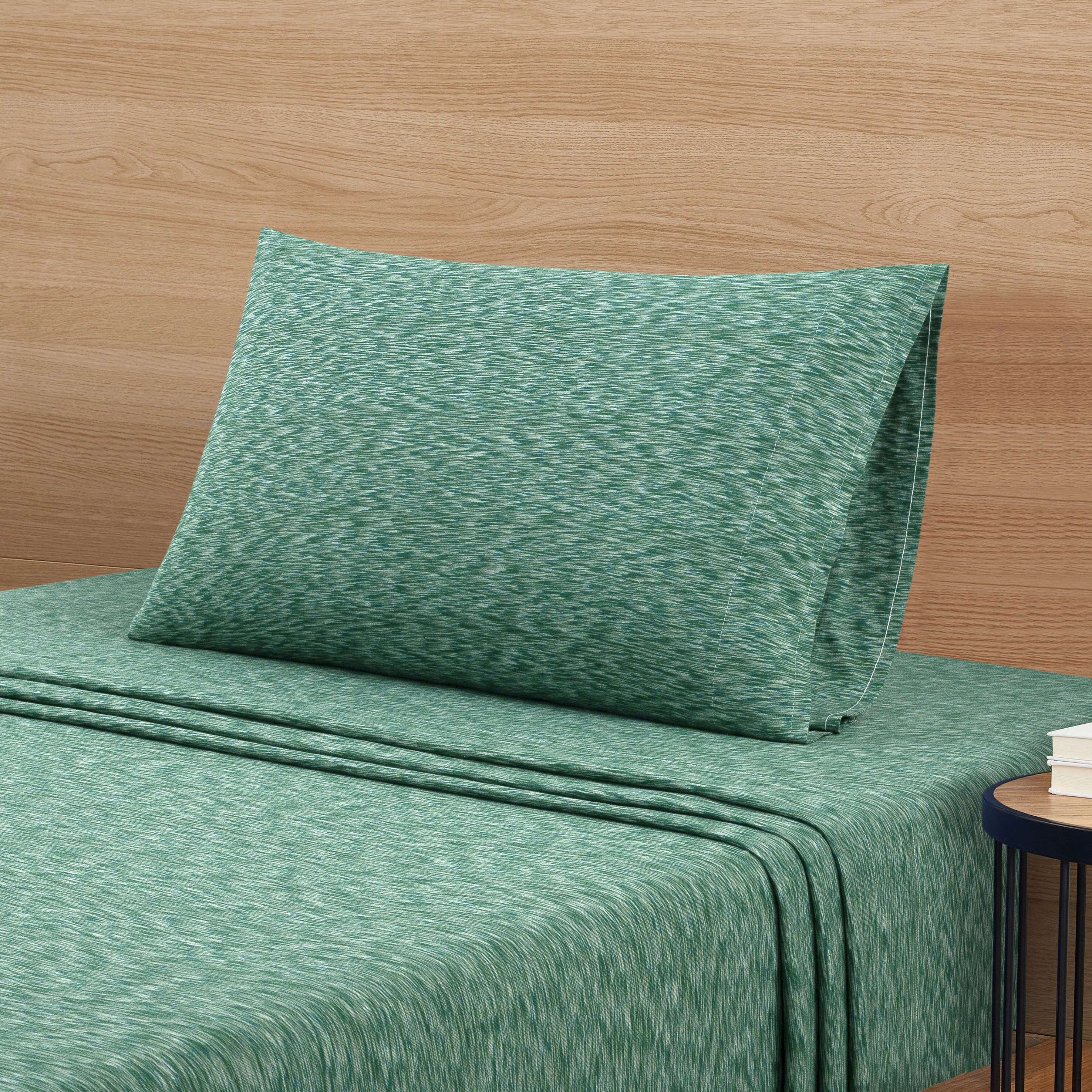 Mainstays 100% Cotton Extra Soft Jersey Bed Sheet Set, Twin-XL Green Sage Crackle, 3 Pieces