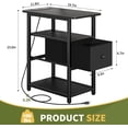 thumbnail image 3 of End Table with Charging Station, Narrow Side Table with Adjustable Fabric Drawer, 3-Tier End Tables Living Room, Small Nightstand with Outlets, LED Skinny Night Stand for Bedroom Small Spaces Black, 3 of 18