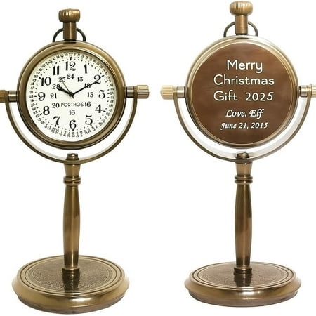 Personalized Merry, Engraved Brass Table Clock, Vintage Double Sided Desk Clock, Unique for Him