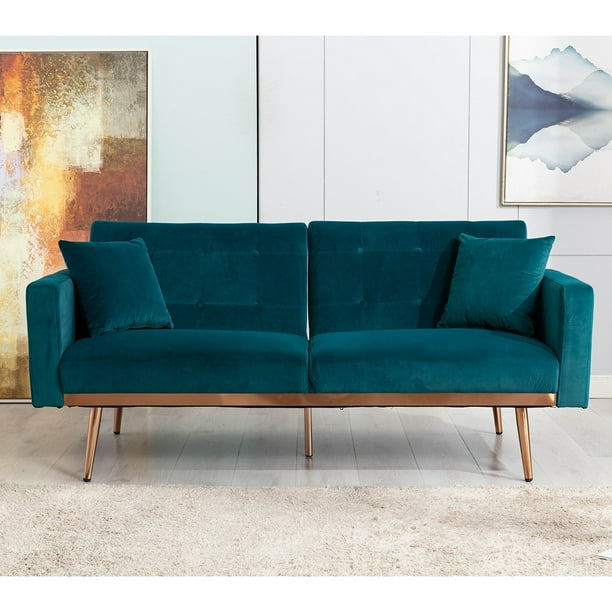 Veryke Vintage Convertible Futon Sofa Bed With 2 Pillows Luxury Folding Recliner Sleeper For Living Room Bedroom Teal Com Veryke Vintage Convertible Futon Sofa, Luxurious Futon Sleeper Sofa