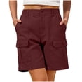 thumbnail image 3 of CYRBOKO Women's Cargo Shorts with Pockets, Casual Relaxed Fit Knee Length Elastic Waist Summer Bermuda Shorts Wine Size M, 3 of 7