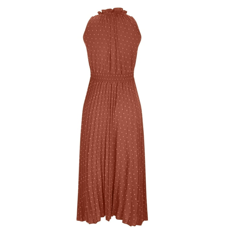 YanHoo Women's Swing Dresses Sleeveless Waisted Ruched Slimming Dress  Summer Ladies Flowy Midi Dress with Belt - Walmart.com