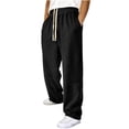 thumbnail image 2 of Men's Loose Casual Drawstring Sports Pants, Wide Leg Trousers Joggers, Elastic Waist Straight Leg with Pockets, Breathable Lightweight Activewear, Gym Workout Running | AESTIVO,Black L, 2 of 5