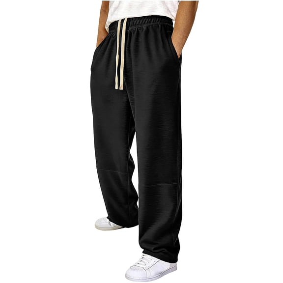 Hurxie Men's Fleece Baggy Sweatpants Wide Leg Barrel Sweat Pants Lounge Athletic Gym Pants with Pockets Black,3XL