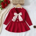 thumbnail image 2 of Odeerbi 3-8 Years Kids Girls Winter Outfits Long Sleeve Cardigan Sweater with Pleated Skirt Two-piece Set Bow Tie Knitted Short Skirt Set Kids Girls Clothes, 2 of 7