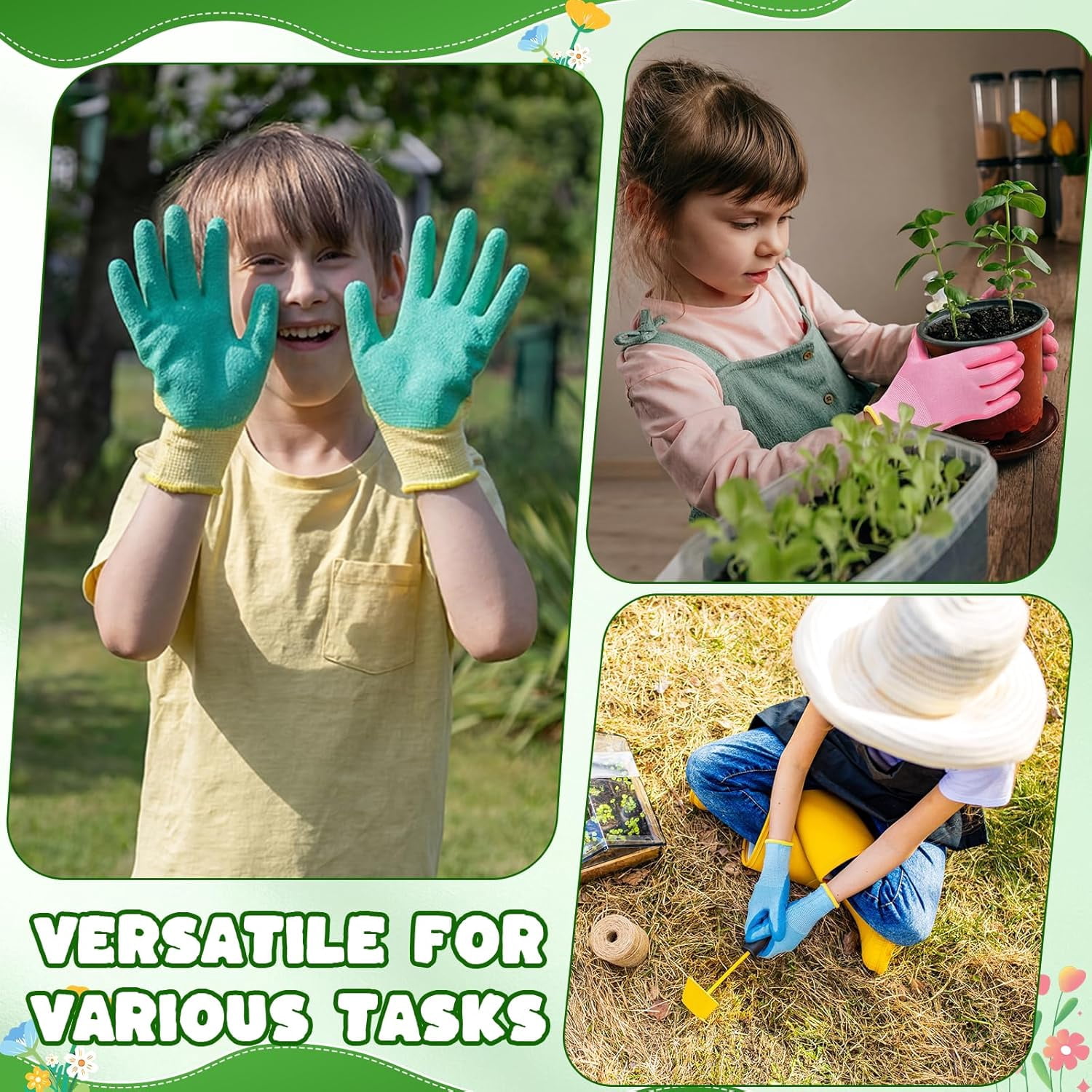 30 Pairs Kids Gardening Gloves Non Slip Garden Gloves for Toddler Youth Girls Boys Safety Rubber