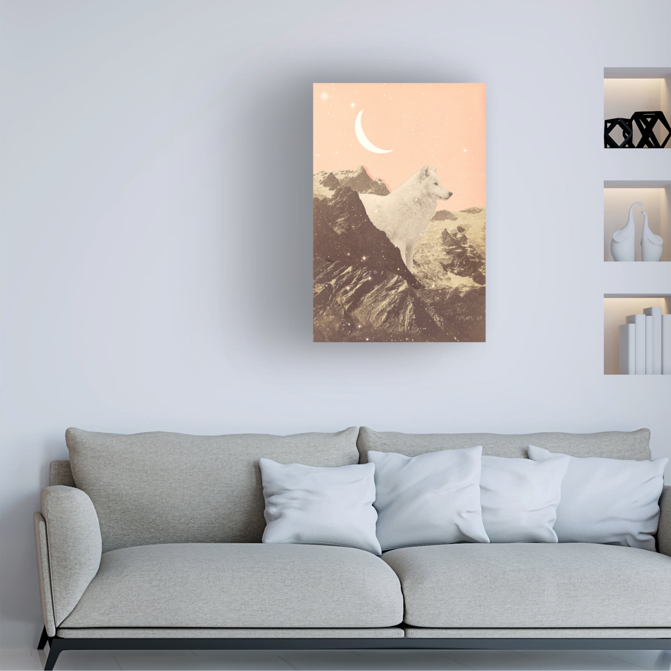 Trademark Fine Art Florent Bodart Giant White Wolf In Mountains Canvas Wall Art