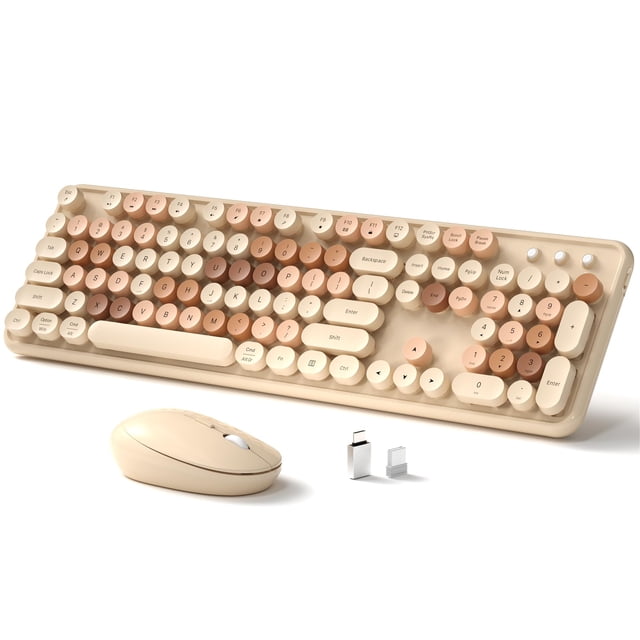 Teclado y ratón inalámbricos Links9+ de estilo retro de tamaño completo