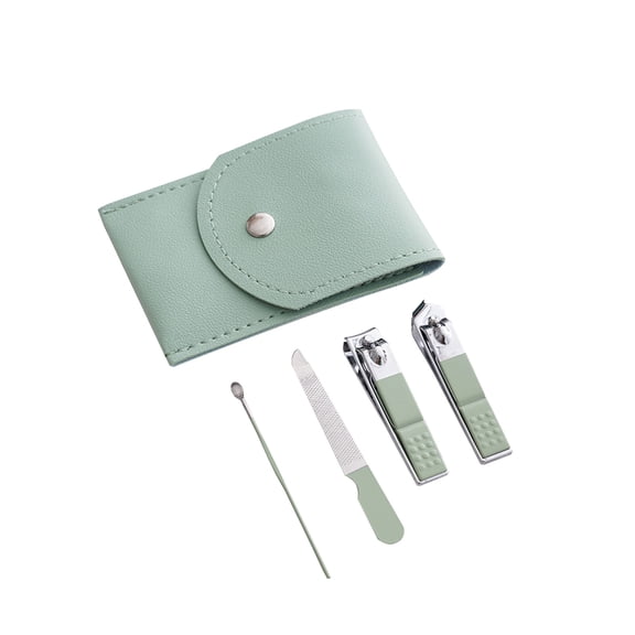 Beautynvta Nail Clipper Set, 2 Nail Clippers 1 File and 1 Ear Scoop, Stainless Steel Nail Care Tools with Storage Bag for Travel, Green