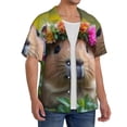 thumbnail image 2 of Gukieu Flower Crown Guinea Pig Print Men's Short-sleeved Shirts, Button-down Pocket Shirts, T-shirts, Beach Vacation Travel Summer Clothing-4X-Large, 2 of 5