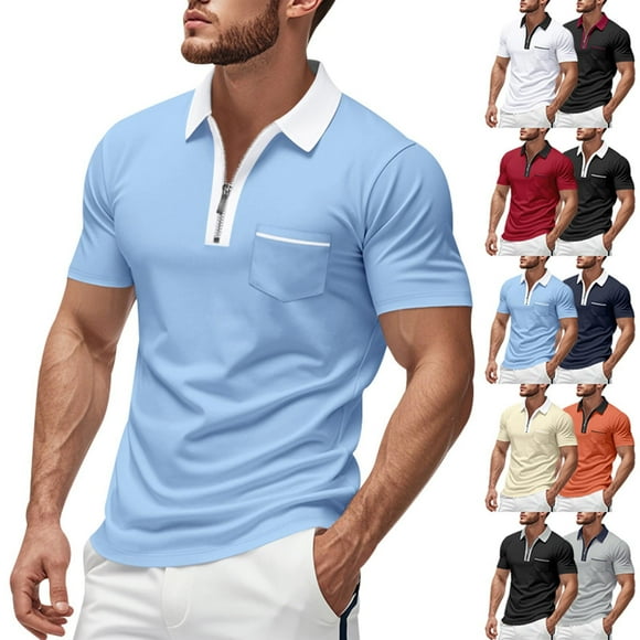 DDAPJ pyju Mens Short Sleeve Golf Shirt Quarter Zip Polo Shirt Business Casual Polos with Chest Pocket Liquidación Hoy Prime Navy L
