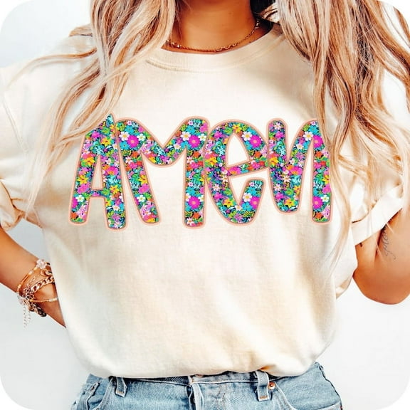 Floral Glitter Amen T-Shirt, Retro Amen Shirt, Preppy Easter Tee, Happy Easter Shirt, Jesus T-Shirt, Christian Bible Verse Tee