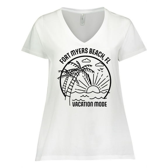Inktastic Summer Vacation Mode Fort Myers Beach Florida Women's Plus Size V-Neck T-Shirt