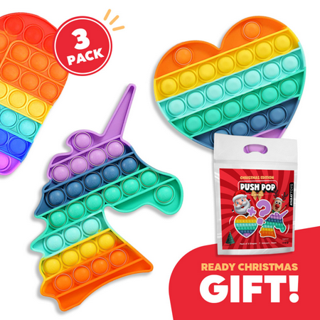Unicorn + Heart - 3 Pack Push Pop Fidget Toys Set, Push Pop Bubble Sensory Toy, Silicone Popper Stress Anxiety Reliever Push Pop Fidget Squeeze Sensory Toy for Kids with ADD, ADHD