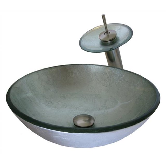Novatto NSFC-7032001BN Argento Verre Récipient Lavabo Ensemble, Nickel Brossé