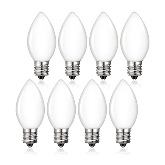 C7 LED Light Bulb, E12 Base, 0.5W, 2700K Warm White, Non-Dimmable, Opal Glass, 8 Pack