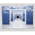 thumbnail image 1 of Apartment Decor Tapestry, Sky with Clouds Picture on Walls of Doorless Entrances Futuristic Photo, Wall Hanging for Bedroom Living Room Dorm Decor, 80W X 60L Inches, Blue White, by Ambesonne, 1 of 2