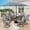 Black & Light-Gray, variant on 6-Piece Outdoor Patio Dining Set with 10 ft Umbrella, Swivel Textilene Chairs & Wood-Grain Patio Table for 4 People, Brown-Gray & Beige