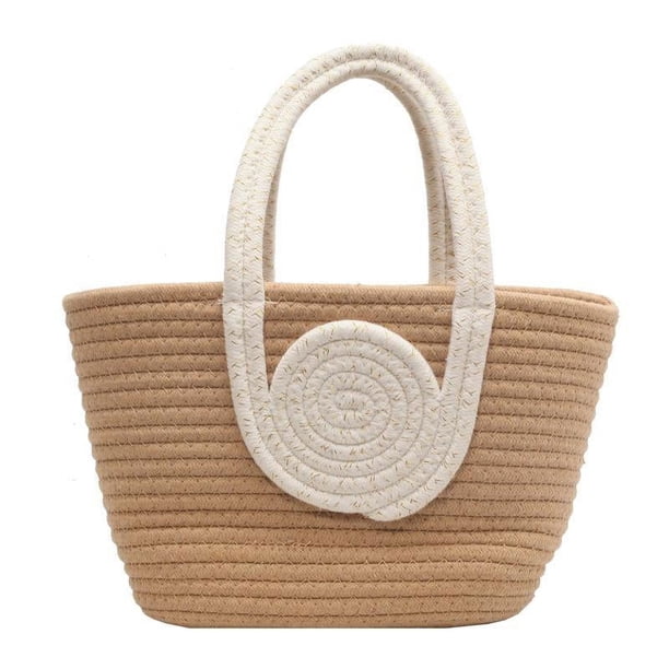 Nvzi Bolso de hombro tejido, bolso de mano tejido y bolso de cosméticos, bolsos de mano tejidos elegantes para playa de verano, 12,59 x 3,93 x 7,48 pulgadas, color blanco y caqui