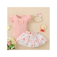 thumbnail image 2 of Gureui Toddler Infant Baby Girls Three-Piece Outfits, Flying Sleeve Round Neck Bodysuit + Floral Pattern Mesh Skirt + Decorative Headband Clothes Set, 2 of 9