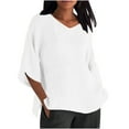 thumbnail image 2 of Linen Shirt for Women Crew Neck 3/4 Sleeve Tunic Blouses Casual Loose Fall T-Shirt Tops for Ladies White S-5Xl, 2 of 6