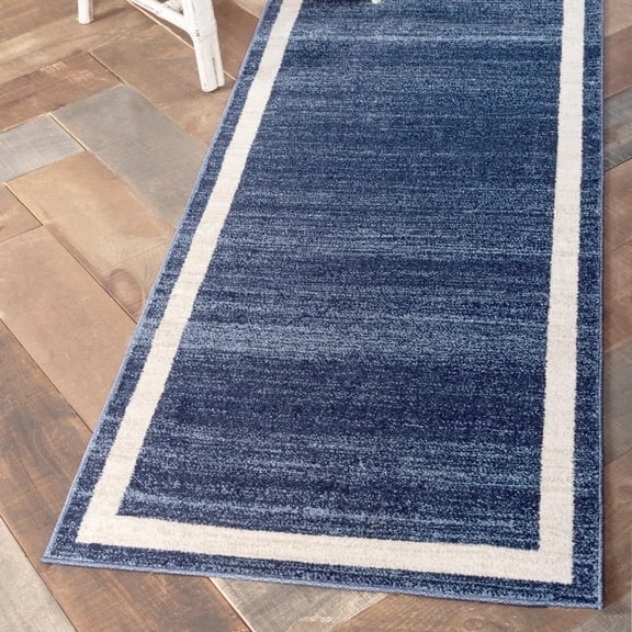 Unique Loom Del Mar Collection Area Rug - Maria (2' 7" x 10' Runner Navy Blue/Ivory)