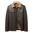 thumbnail image 4 of IROINNID Men's Faux Leather Jacket Sherpa Collar Snap Button Front Casual Winter Coat with Two Chest Pockets Warm PU Outerwear Top, 4 of 5