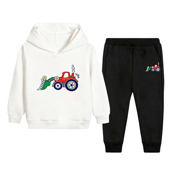 JFOPQVSM Cute Cartoon Printed Hooded Sweatshirt and Sporty Sweatpants Set for Boys Suitable for and Winter