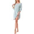 thumbnail image 4 of INSPIRAR CHIC Ropa de dormir para mujeres, vestido de noche de algodón a rayas con mangas 3/4, cuello redondo, midi, color contrastante, suave, talla XL, verde, 4 of 6
