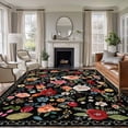 thumbnail image 3 of Watercolor Flowers Area Rug 5x7 FT, Non Slip Bedroom Throw Carpet, Farmhouse Floral Vintage Black Washable Soft Floor Carpet Non-Shedding Rug for Dining Room Bedside Classroom Desk, 3 of 9