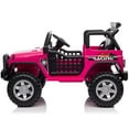 thumbnail image 3 of Joyracer 12V Kids Ride on Truck Car with Parent Remote Control & 2 Seater, 5.5 AH Battery Powered Toy Car w/ 4 Large Wheels, Spring Suspension, 3 Speeds, LED Lights, Bluetooth for Girl Boy, Rose Pink, 3 of 8