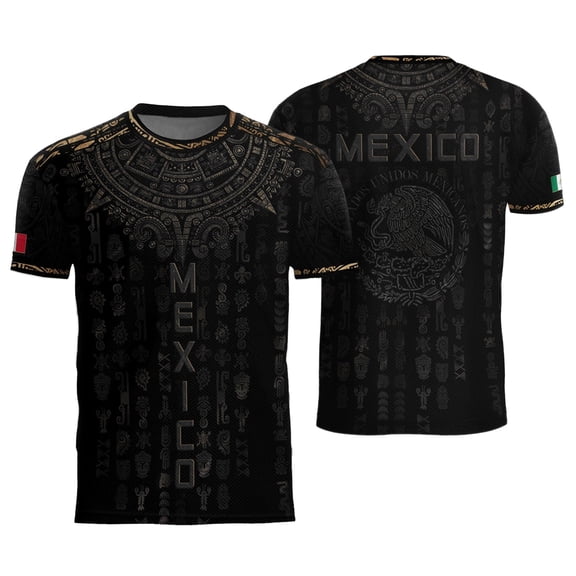Mexico Soccer Jersey - Mexico Aztec Mayan Calendar for 2026 Soccer Game Fans, Mexico Team Soccer Jersey for Men Black 3XL