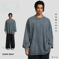 thumbnail image 2 of Men's Long Sleeve Tops Shirts Cotton Heavyweight Oversized Vintage Washed Tie-Dye Crew Neck Long Sleeve Shirts For Men,Spring&Autumn,Dark Gray,L, 2 of 10