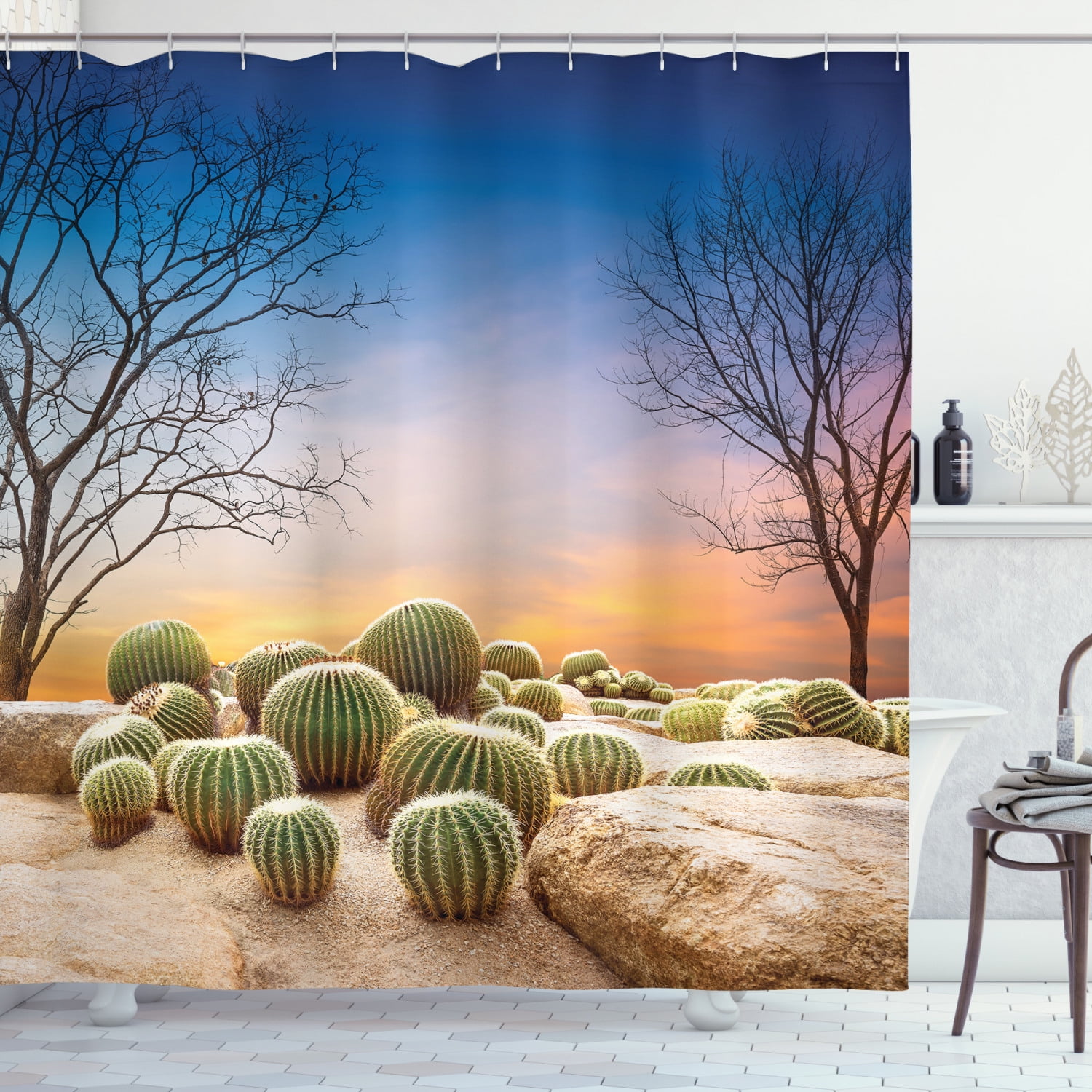 Cactus Shower Curtain Mexican Landscape Theme Print for Bathroom 