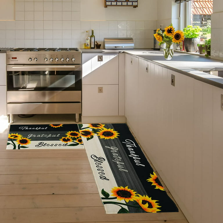 wuvutu Sunflower Kitchen Rugs - Kitchen Mat Set of 2, Sunflower Decor Sunflower Rugs for Kitchen, Farmhouse Kitchen Rugs, Countr
